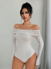 Solid Color Floral Textured Off-Shoulder Pleated Sexy Bodysuit
